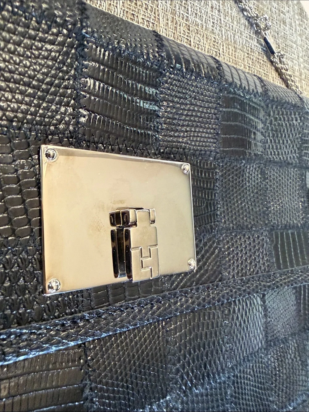 2009 Black Quilted Lizard Chantal with Silver Hardware